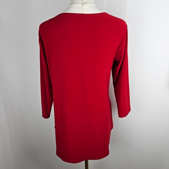 Sympli Red Twist Cut Out Neck Top Sz 10 Stretch 3/4 Sleeve Colorful Professional - Picture 6 of 11
